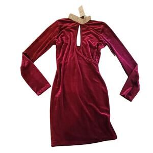 Fashion Nova Medium Burgundy Velour Knee Length Dress